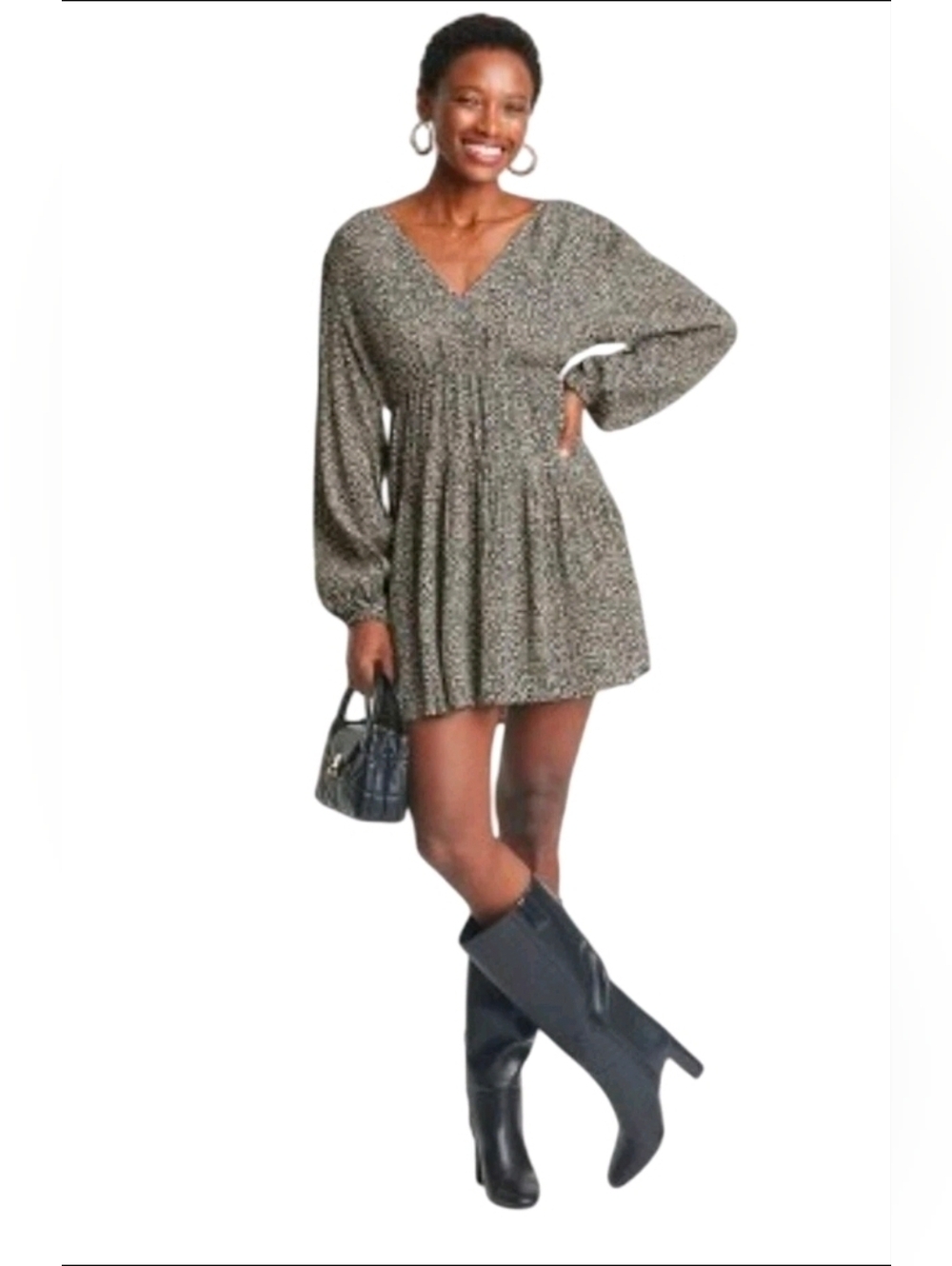 A New Day Leopard Print Balloon Sleeve Drop Waist A Line Dress